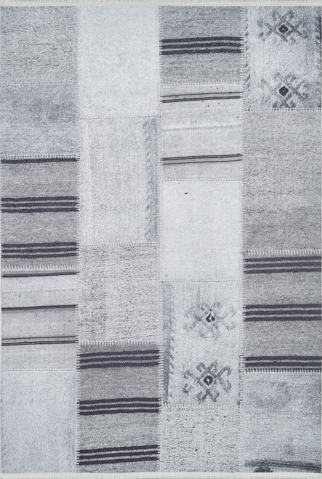 Grey Patchwork Area Rug - Digital Print Non Slip Washable Carpet for Living Room