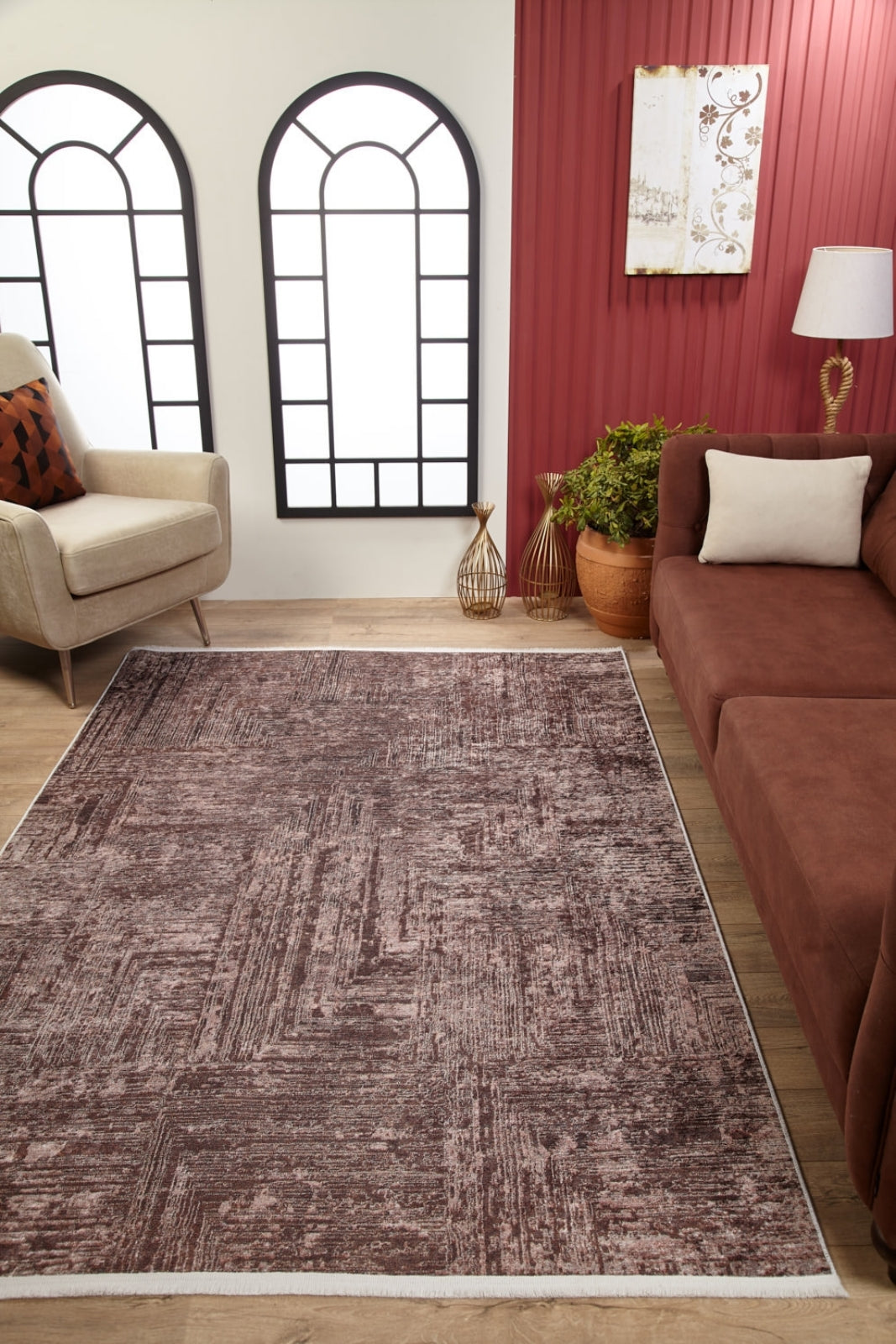 Modern Area Rug - Samundri Brown Digital Print Carpet With Non Slip Pad