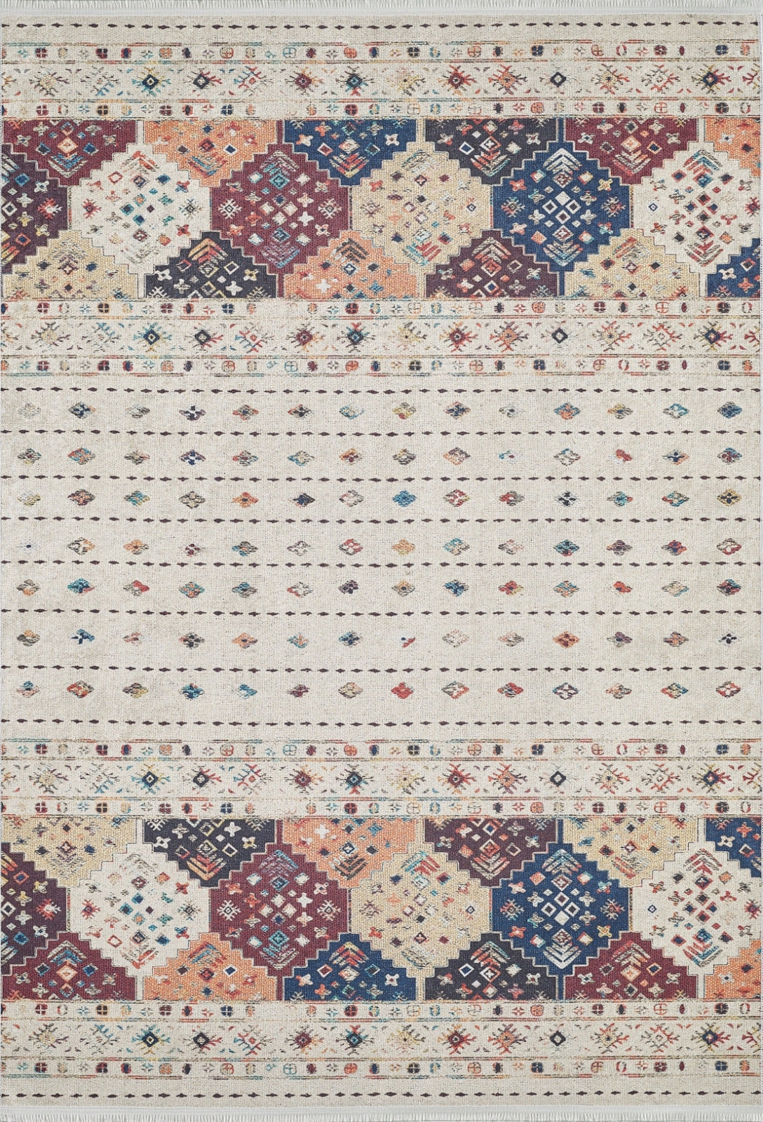 Geometric Area Rug - Digital Print Cream Carpet with Non Slip Pad for Modern Living Room