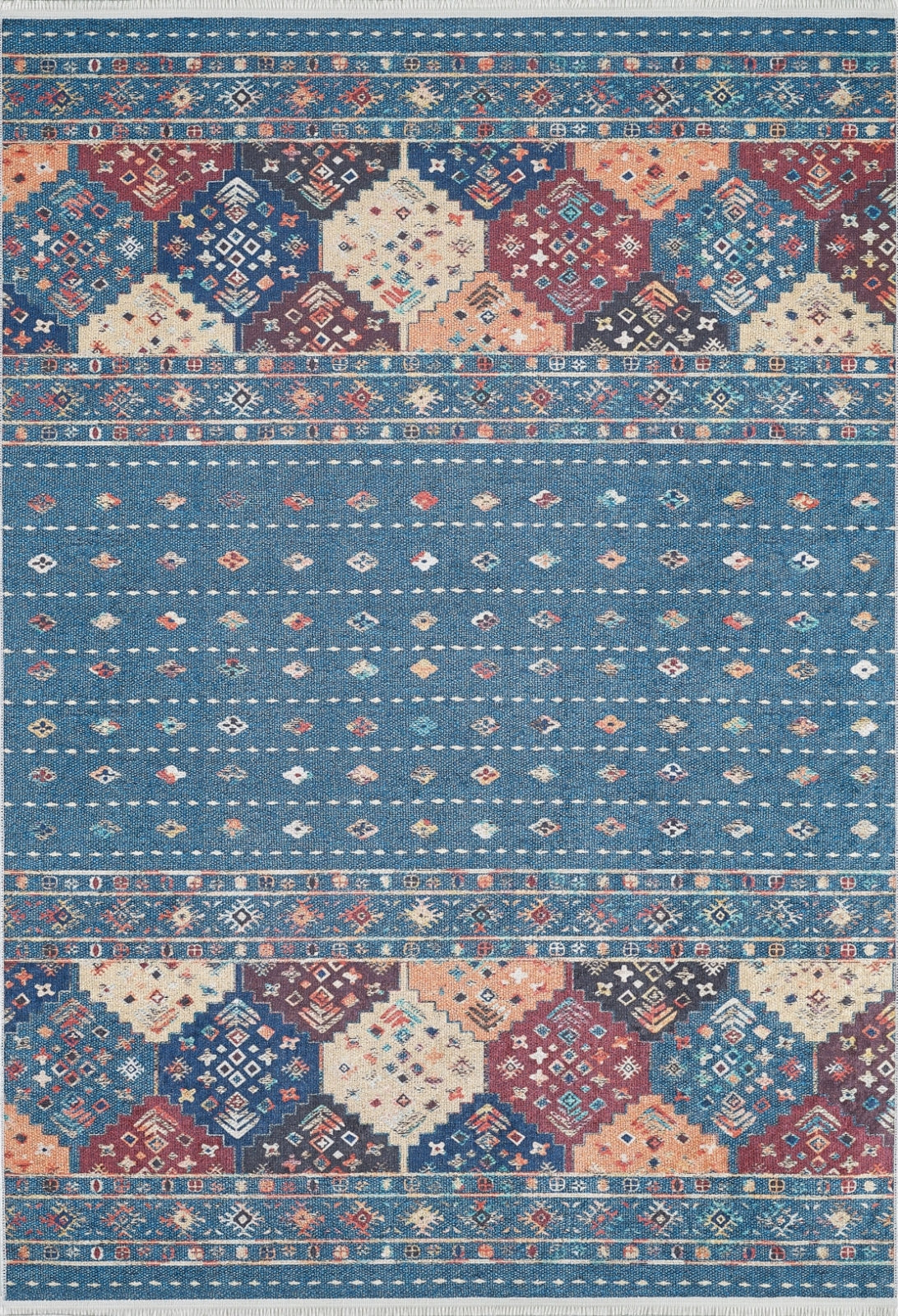 Blue Geometric Area Rug - Digital Print Washable Non Slip Carpet for Living Room