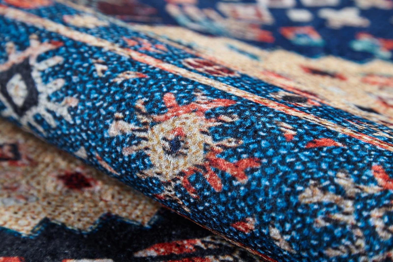 Blue Geometric Area Rug - Digital Print Washable Non Slip Carpet for Living Room
