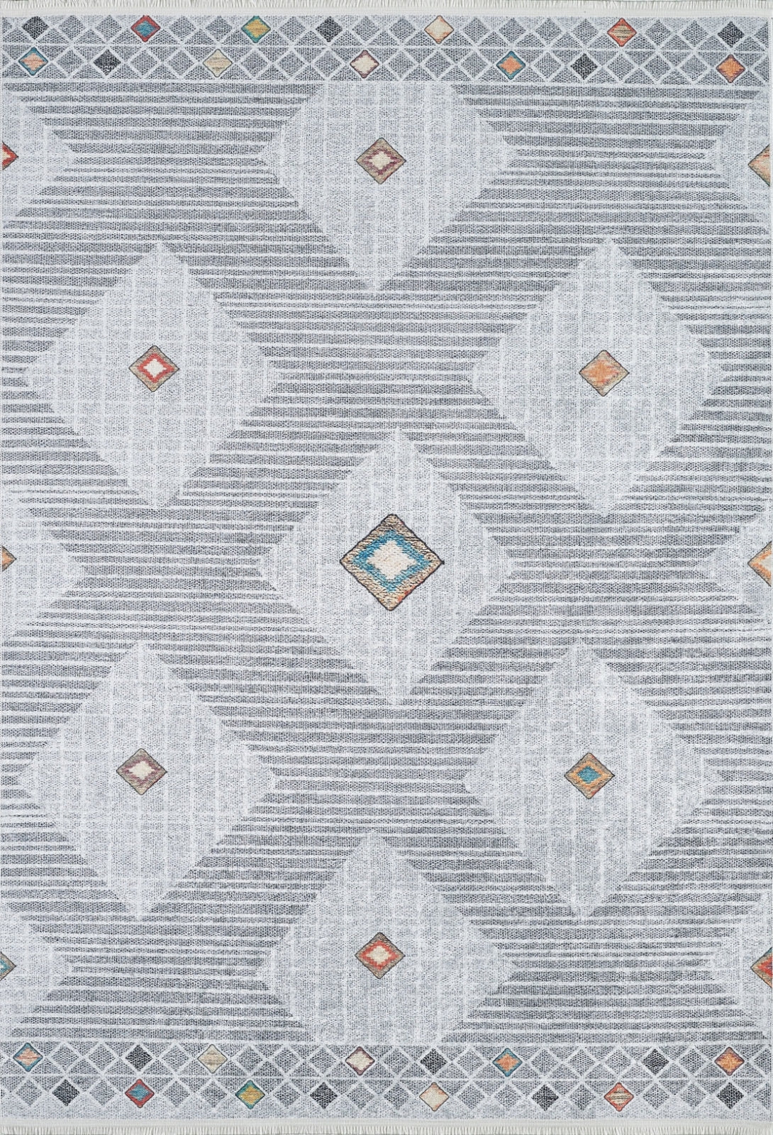 Grey Geometric Area Rug – Washable Non Slip Carpet With Digital Print Flooring