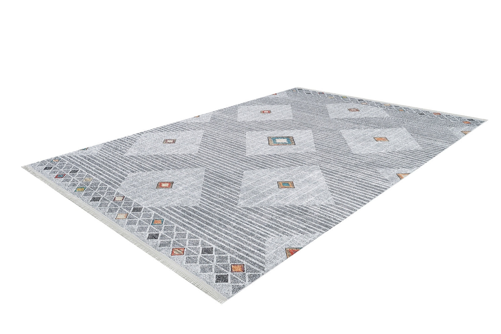 Grey Geometric Area Rug – Washable Non Slip Carpet With Digital Print Flooring
