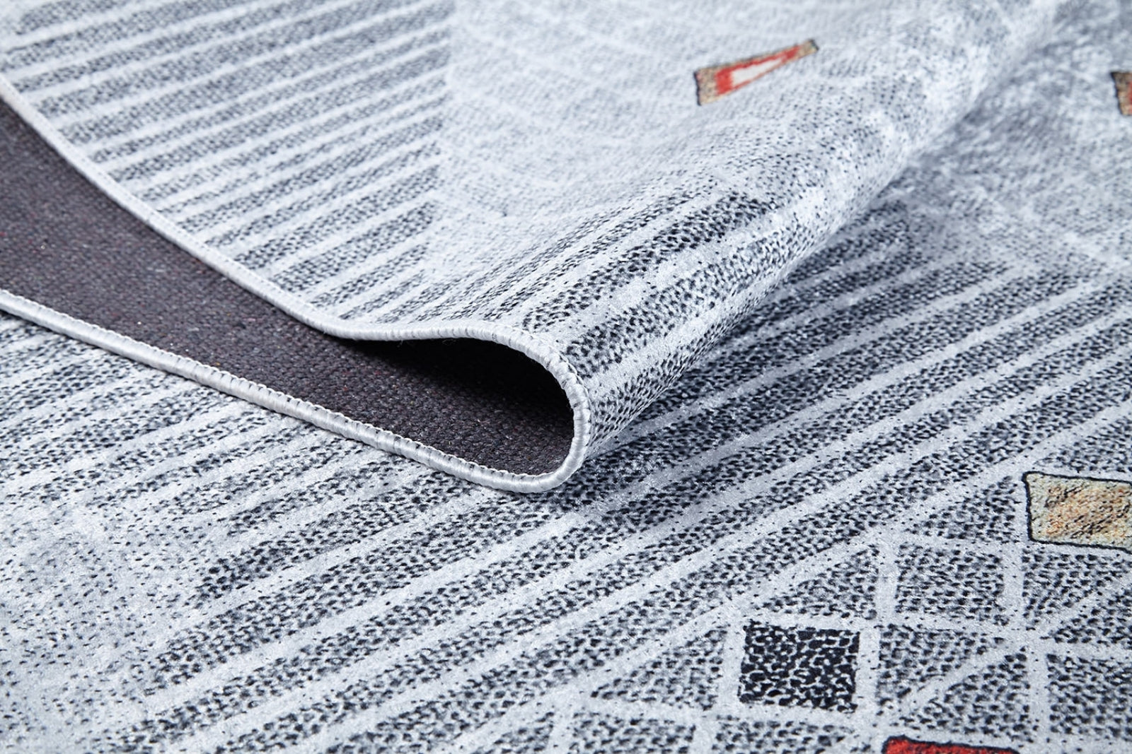 Grey Geometric Area Rug – Washable Non Slip Carpet With Digital Print Flooring