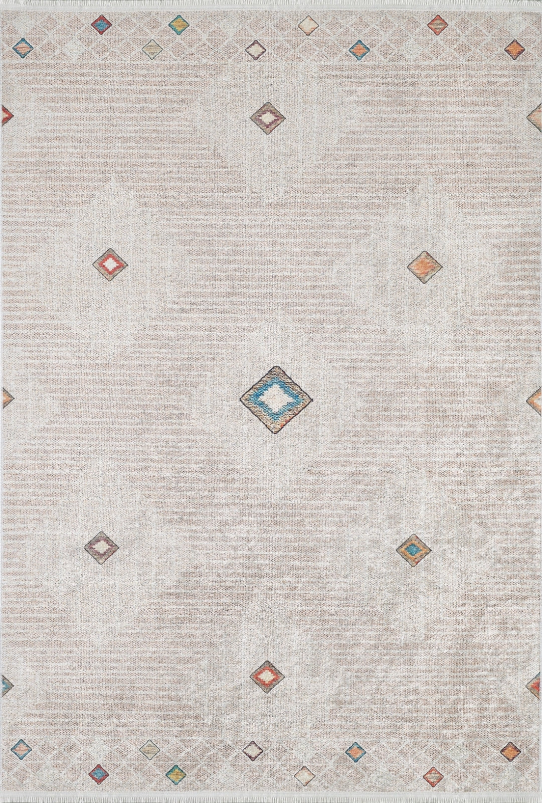 Beige Geometric Area Rug - Stylish Digital Print, Non Slip Antibacterial Carpet
