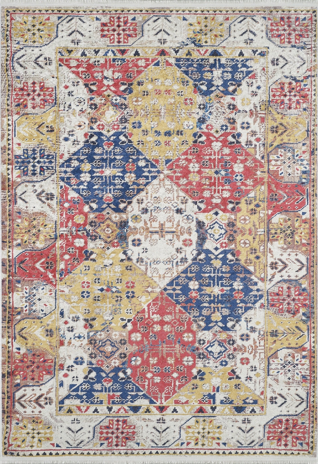 Geometric Area Rug – Beige Digital Print Rug | Non Slip, Antibacterial Carpet