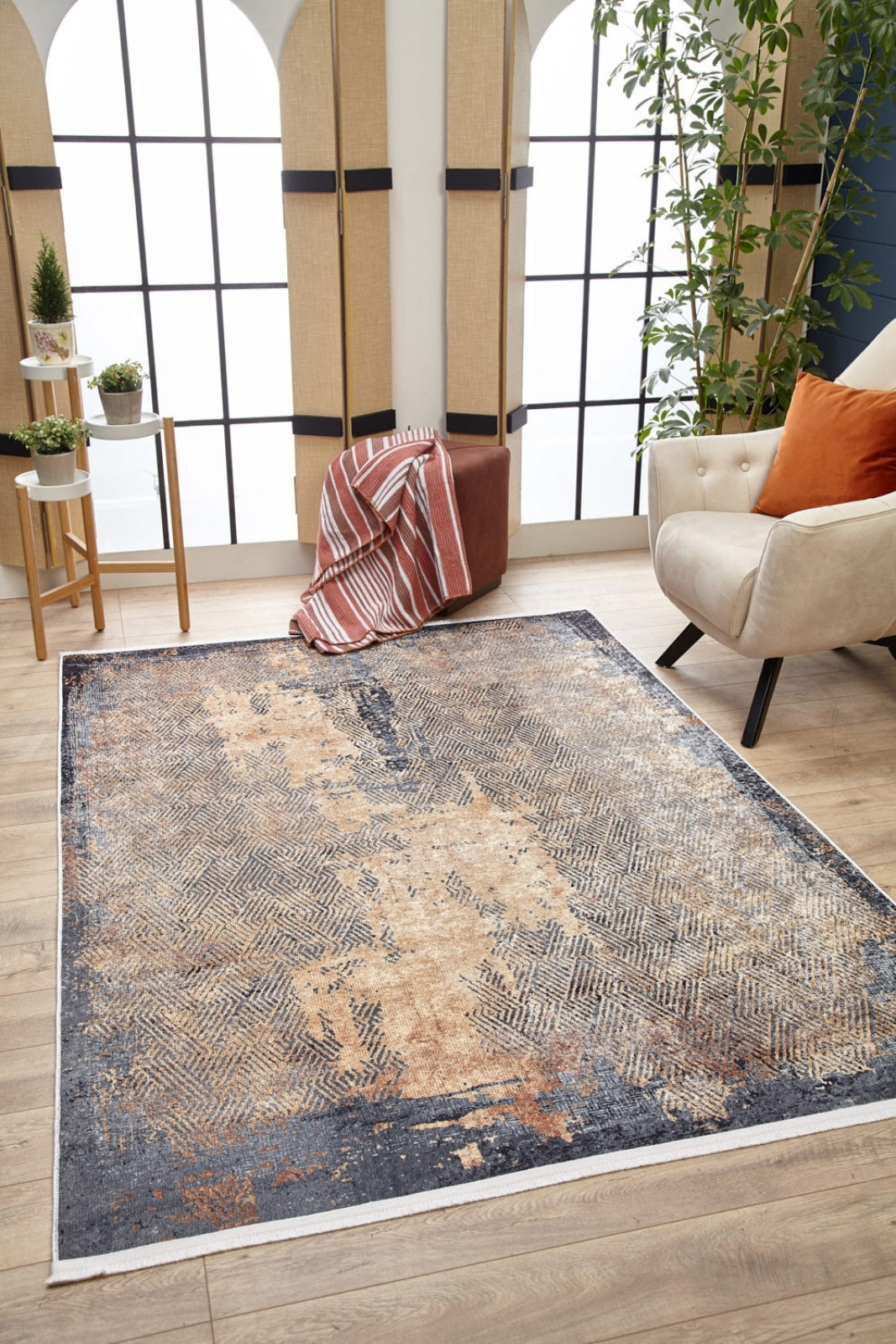 Modern Digital Print Rug - Gold Area Rug Non Slip Antibacterial Carpet