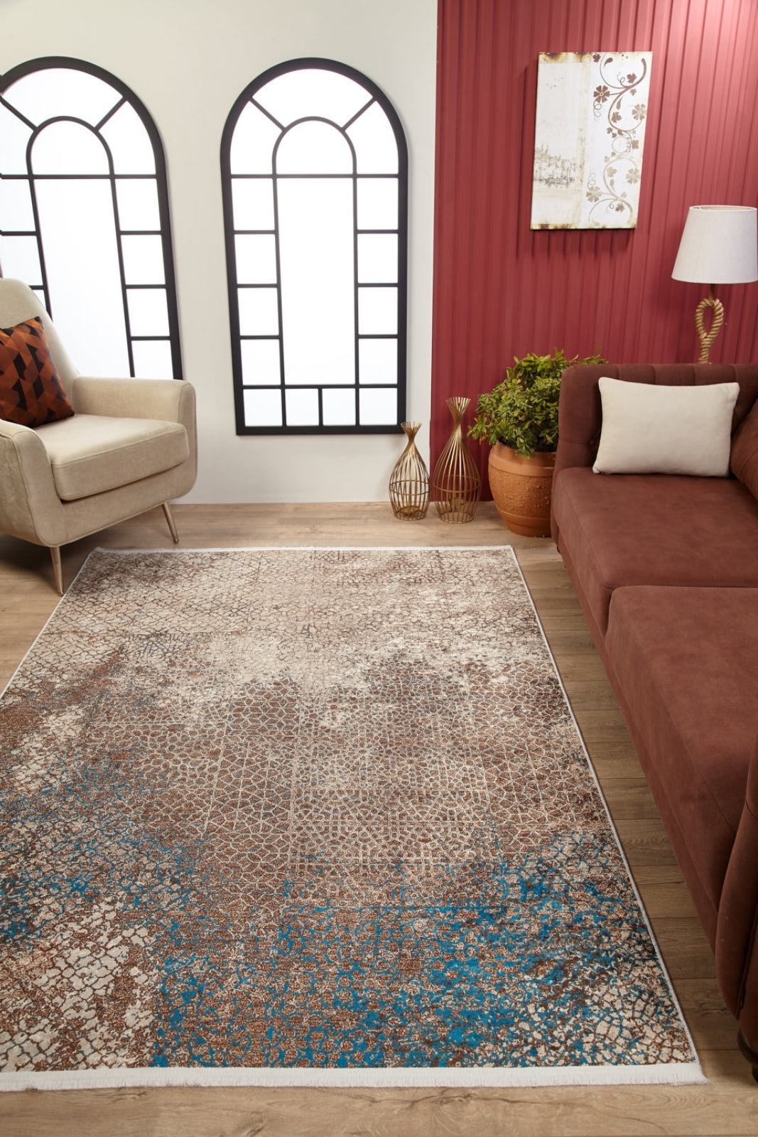 Modern Area Rug - Brown Digital Print Non Slip Antibacterial Carpet for Living Room