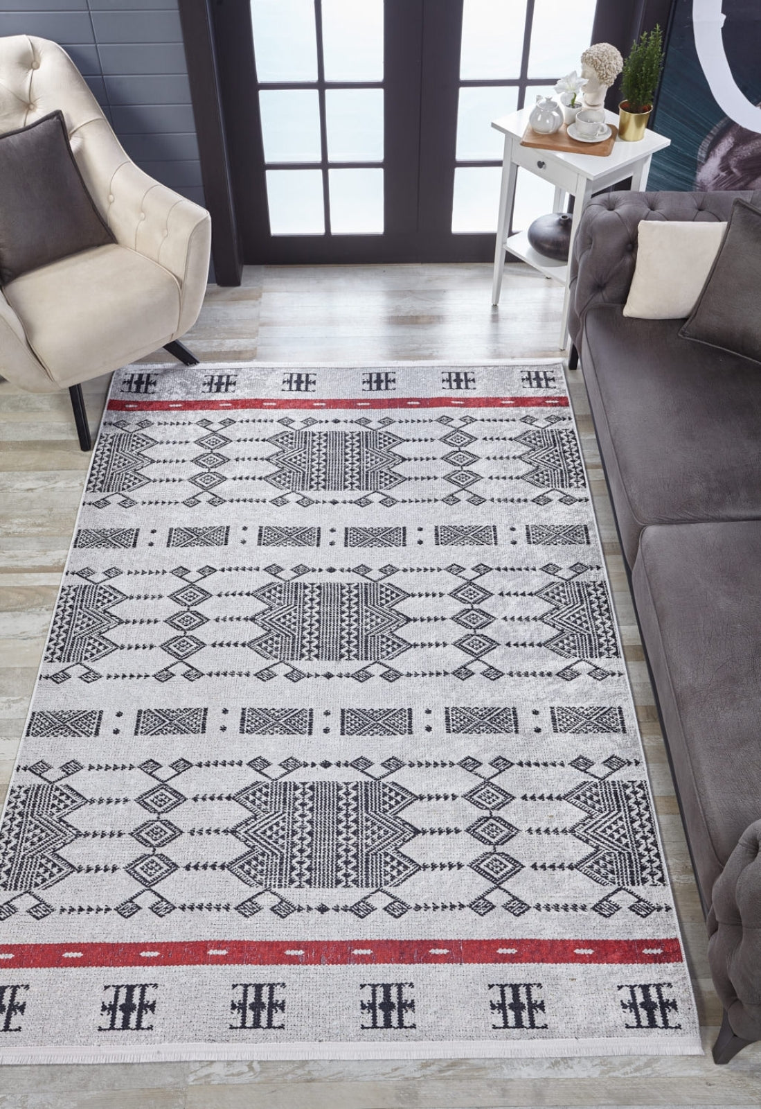 Grey Geometric Area Rug | Stylish Digital Pattern Carpet, Antibacterial & Dust Free