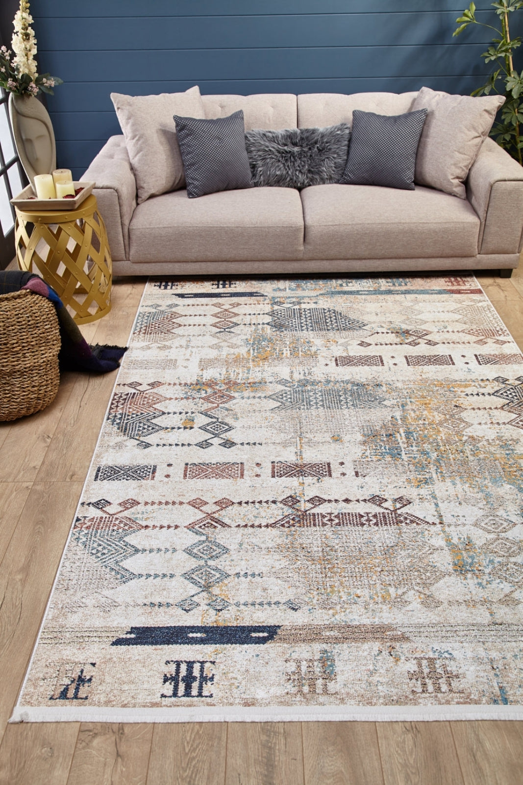 Beige Geometric Area Rug - Modern Design Rug | High Quality Carpet, Hallway Carpet