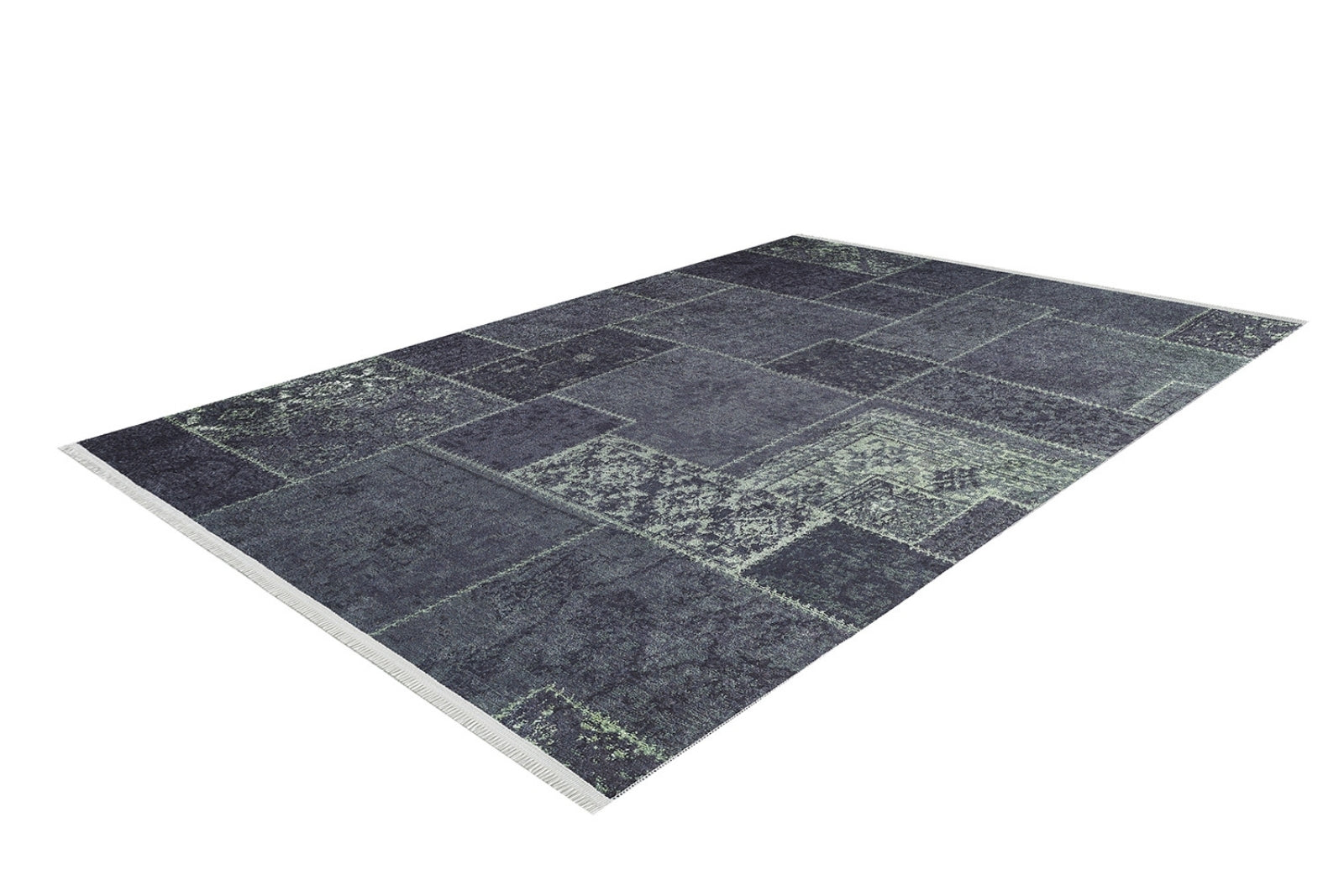 Patchwork Area Rug – Grey Digital Print Non Slip Antibacterial Carpet for Living Room