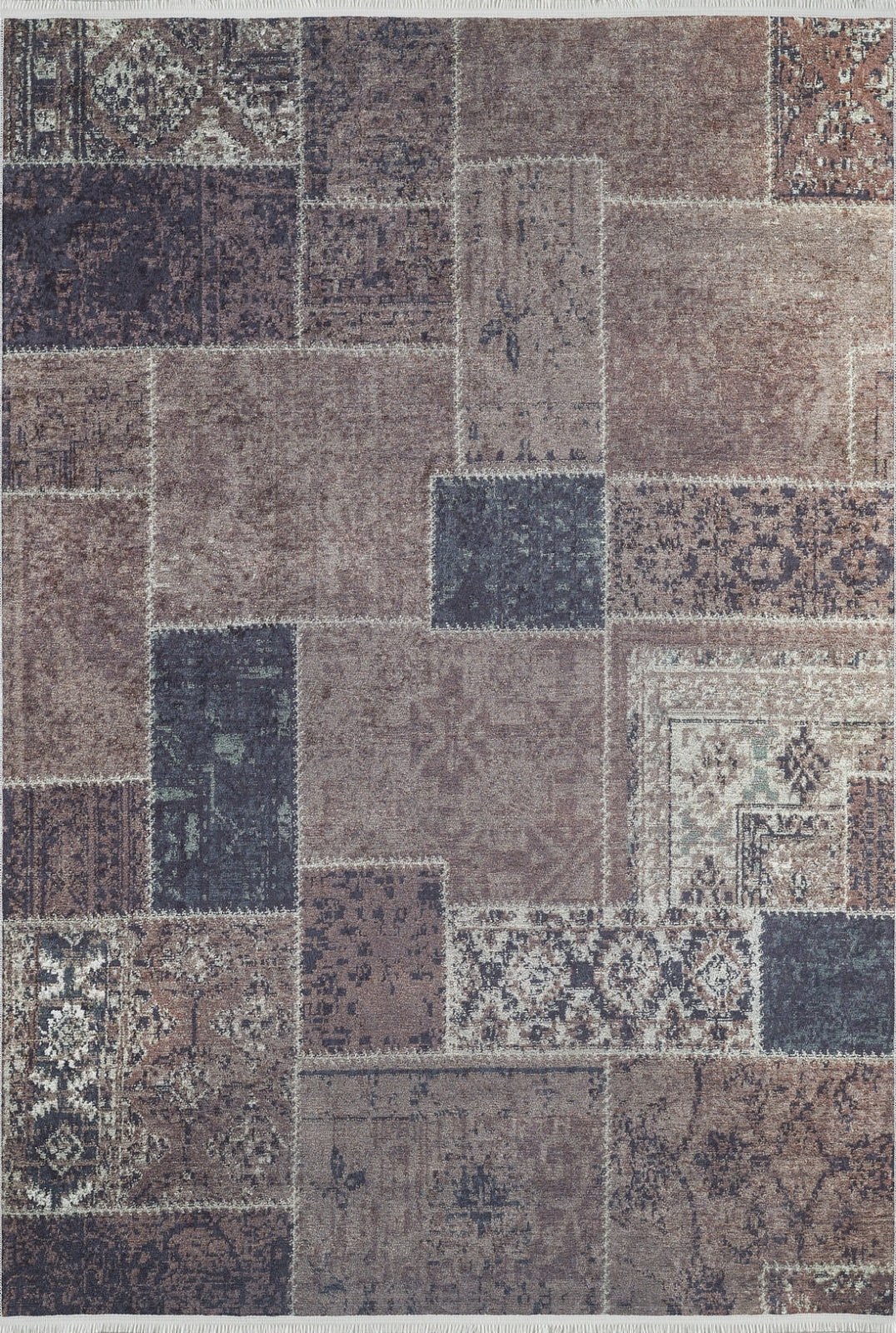 Patchwork Area Rug - Digital Print Brown Carpet With Antibacterial, Non Slip Design
