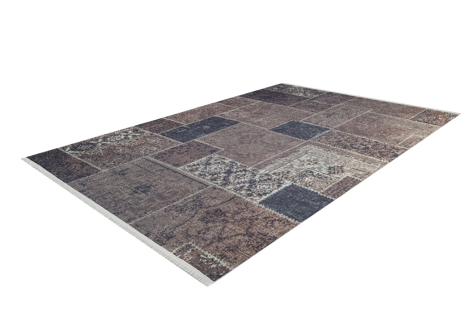 Patchwork Area Rug - Digital Print Brown Carpet With Antibacterial, Non Slip Design
