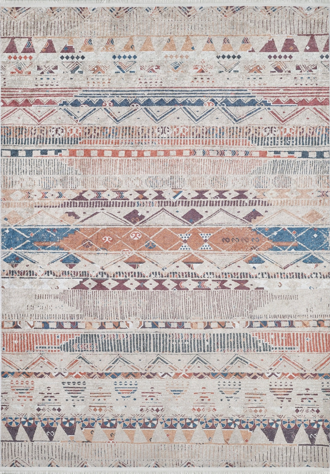 Beige Geometric Area Rug – Digital Print Washable Non Slip Carpet for Living Room