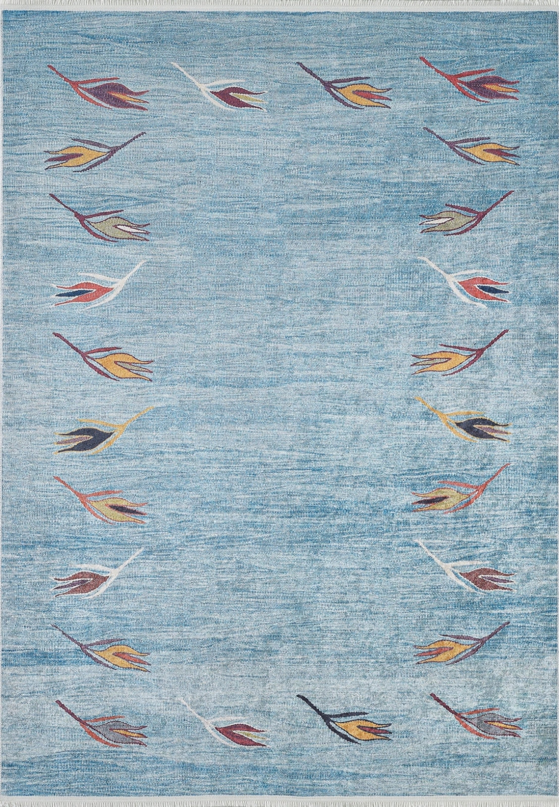 Blue Floral Area Rug – Digital Print Rug, Non Slip Carpet for Living Room