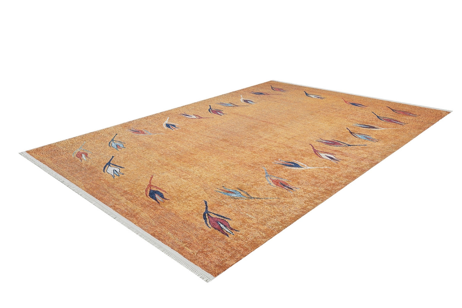 Orange Floral Area Rug – Digital Print Rug With Non Slip Carpet Backing