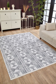 Grey Geometric Area Rug – Digital Print Rug with Non Slip, Antibacterial Design