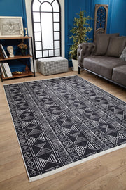 Black Geometric Area Rug – Modern Digital Print Carpet | Non Slip Rug, Washable