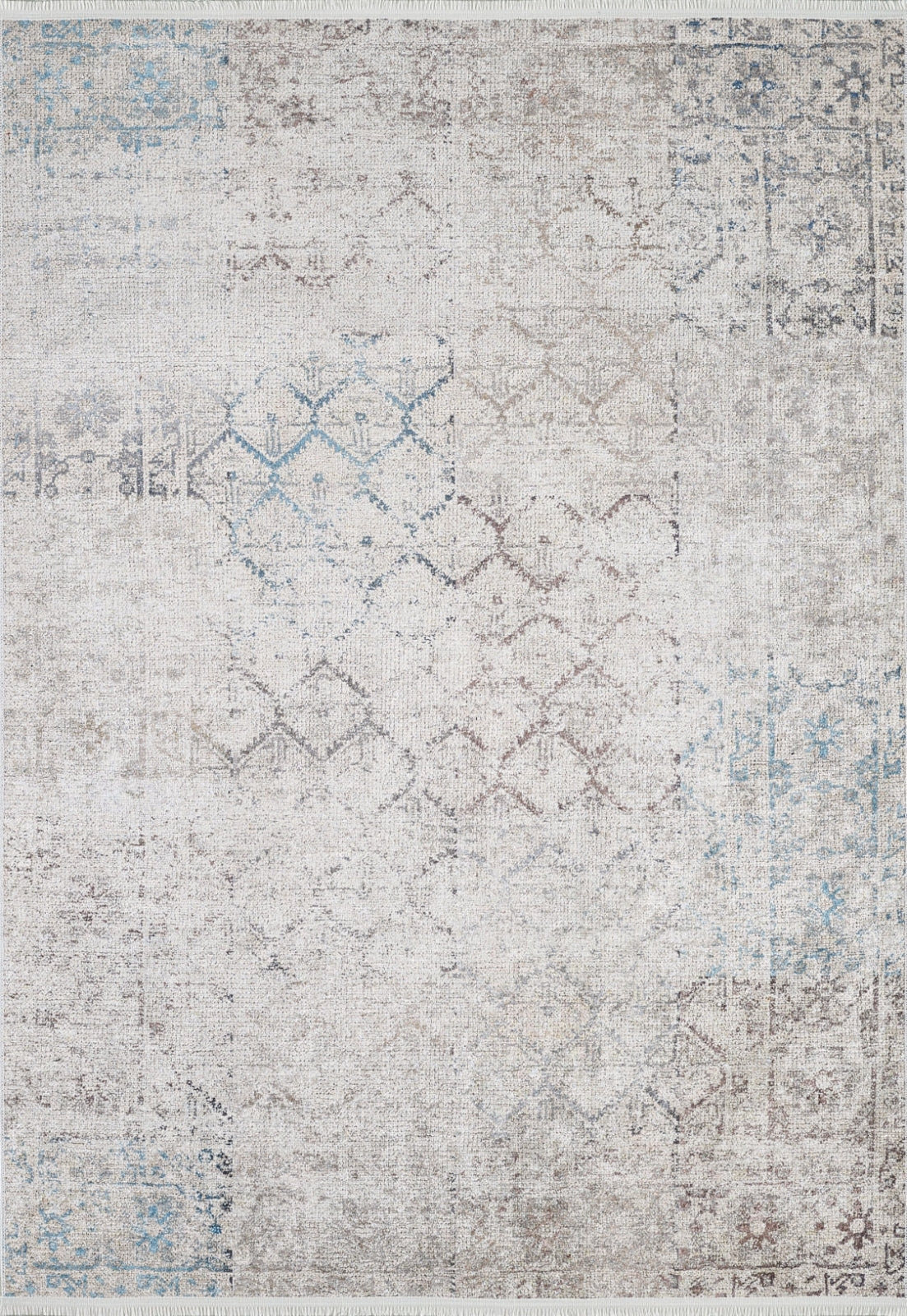 Vintage Area Rug | Beige Digital Print Non Slip Carpet - Washable Living Room Mat