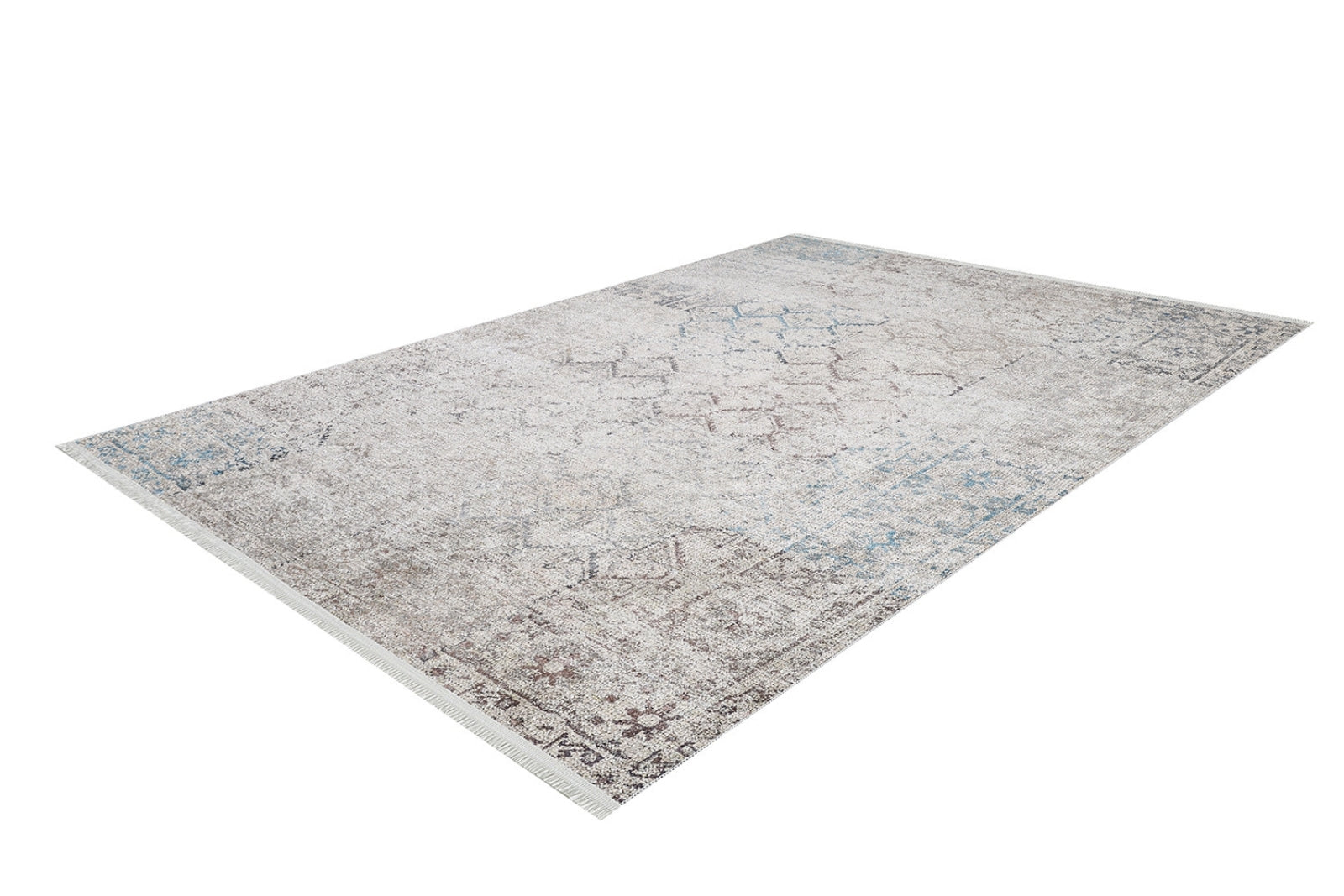 Vintage Area Rug | Beige Digital Print Non Slip Carpet - Washable Living Room Mat