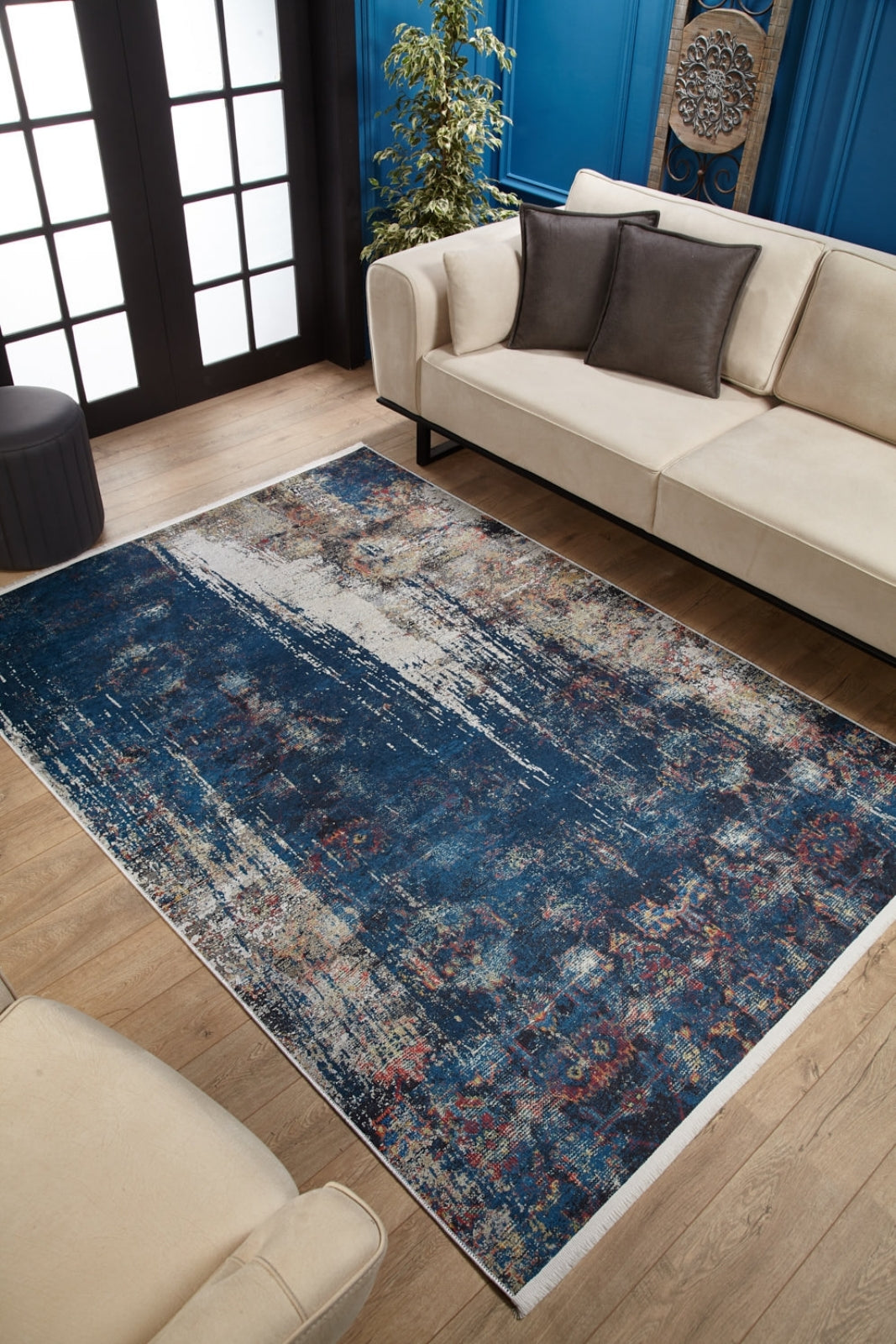 Modern Area Rug – Blue Digital Print Carpet | Non Slip, Antibacterial, Washable Floor Covering