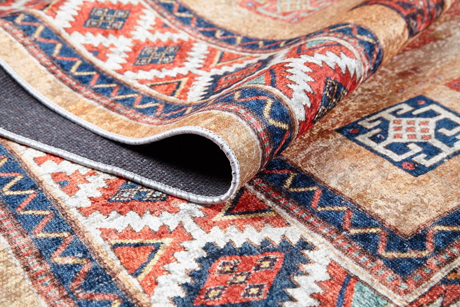 Orange Geometric Area Rug – Faridabad Digital Print, Antibacterial Non-Slip Carpet