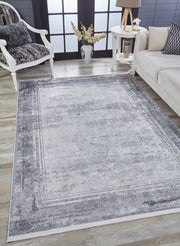 Grey Frame Area Rug - Digital Print Rug | Non Slip Carpet, Washable & Antibacterial
