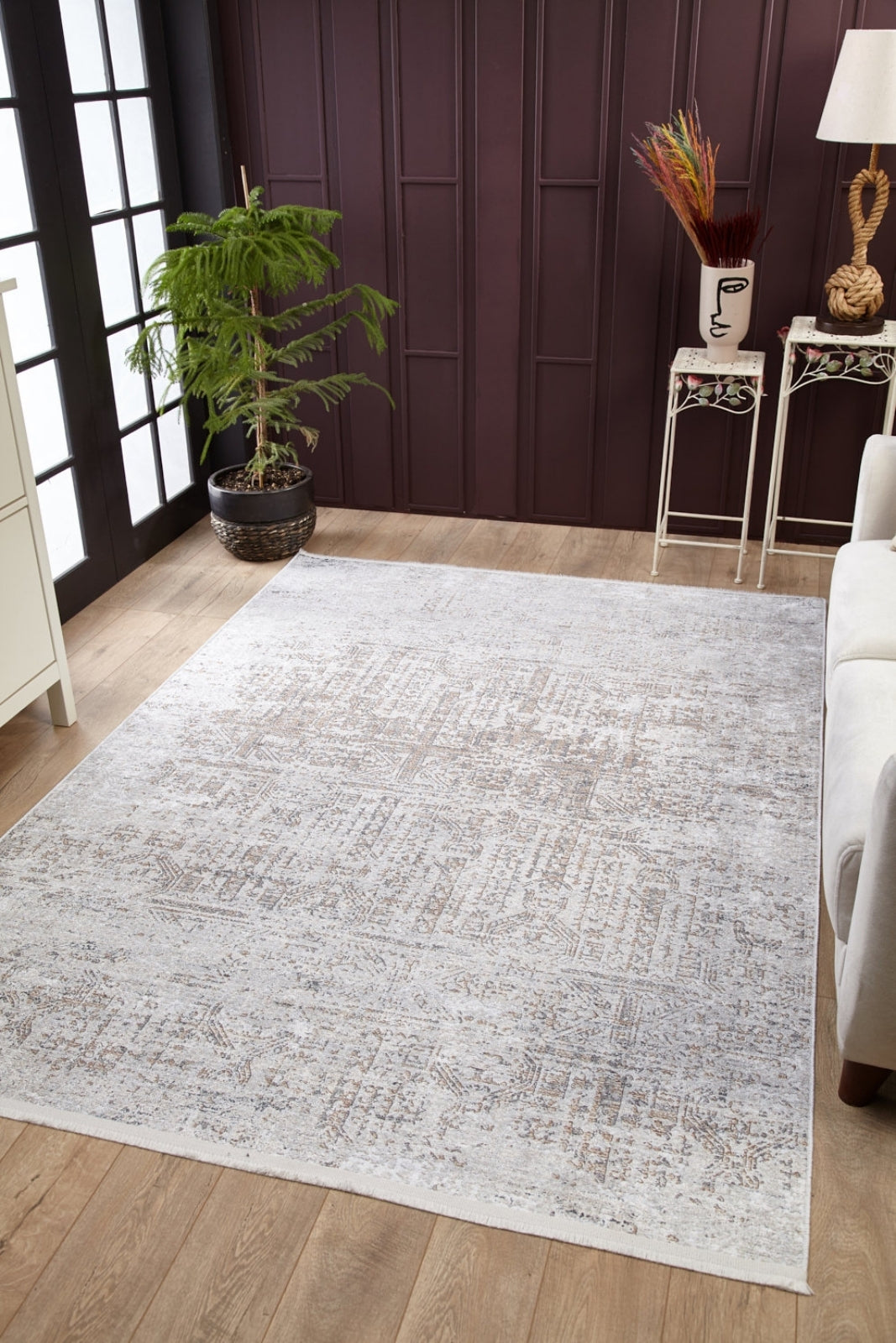 Modern Area Rug - Beige Digital Print Rug | Non Slip, Washable, Allergy Friendly