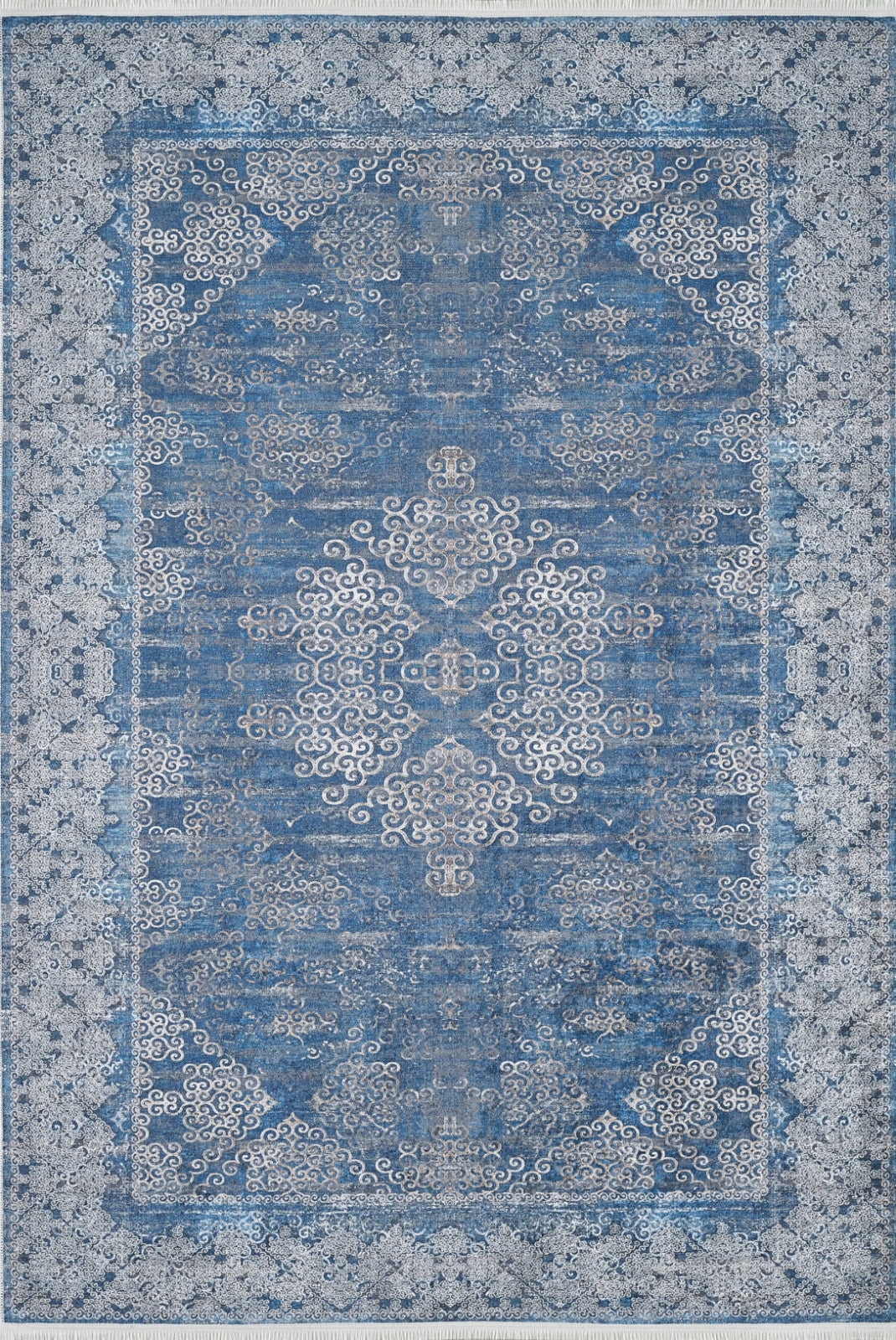 Digital Print Area Rug – Classic Blue Non Slip Carpet for Living Room