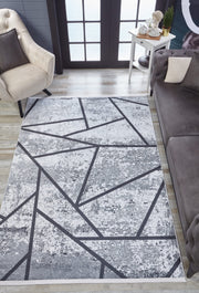 Grey Striped Area Rug – Non Slip Rug with Digital Print Carpet | Antibacterial, Dust Free