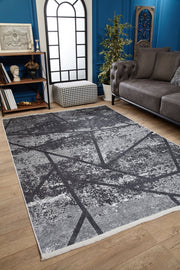 Digital Print Area Rug - Anthracite Striped Non Slip Washable Carpet