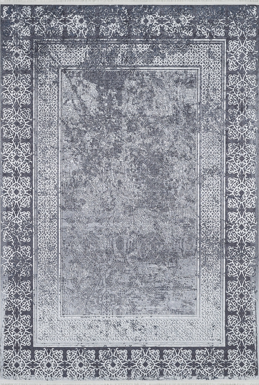 Grey Frame Area Rug – Modern Digital Print Rug | Non Slip Carpet, Antibacterial