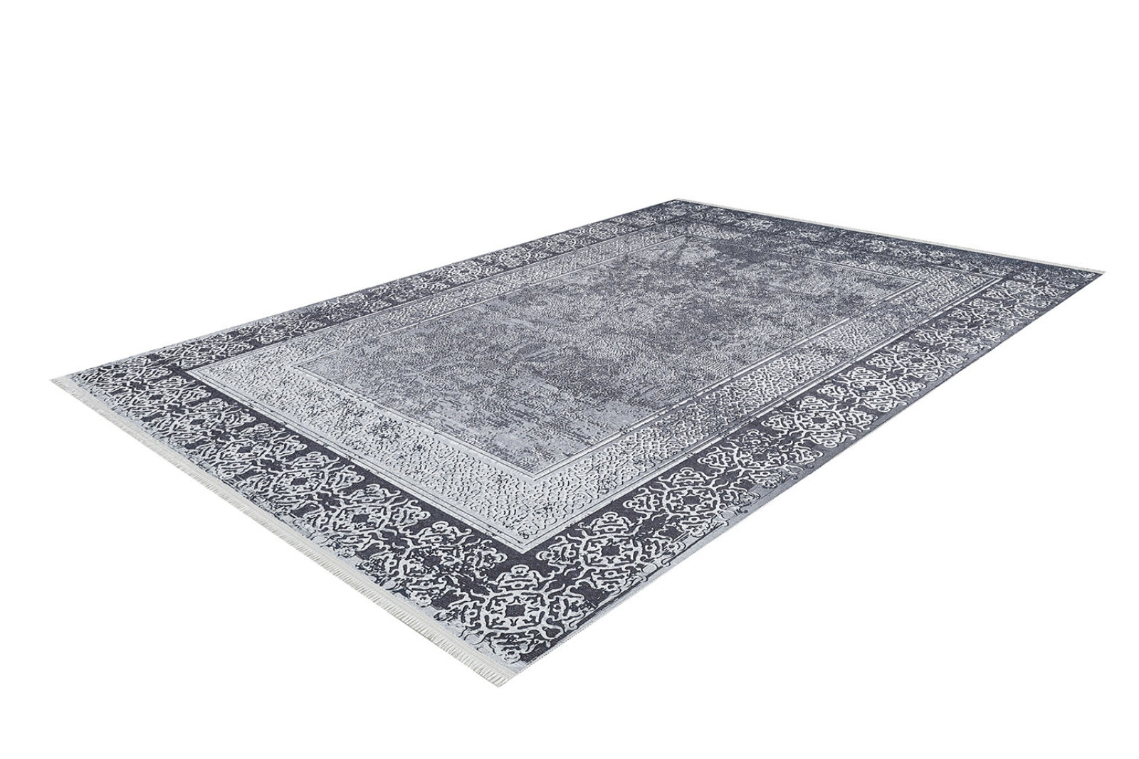 Grey Frame Area Rug – Modern Digital Print Rug | Non Slip Carpet, Antibacterial