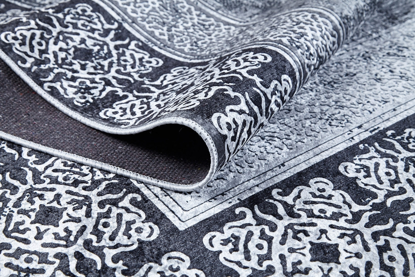 Grey Frame Area Rug – Modern Digital Print Rug | Non Slip Carpet, Antibacterial