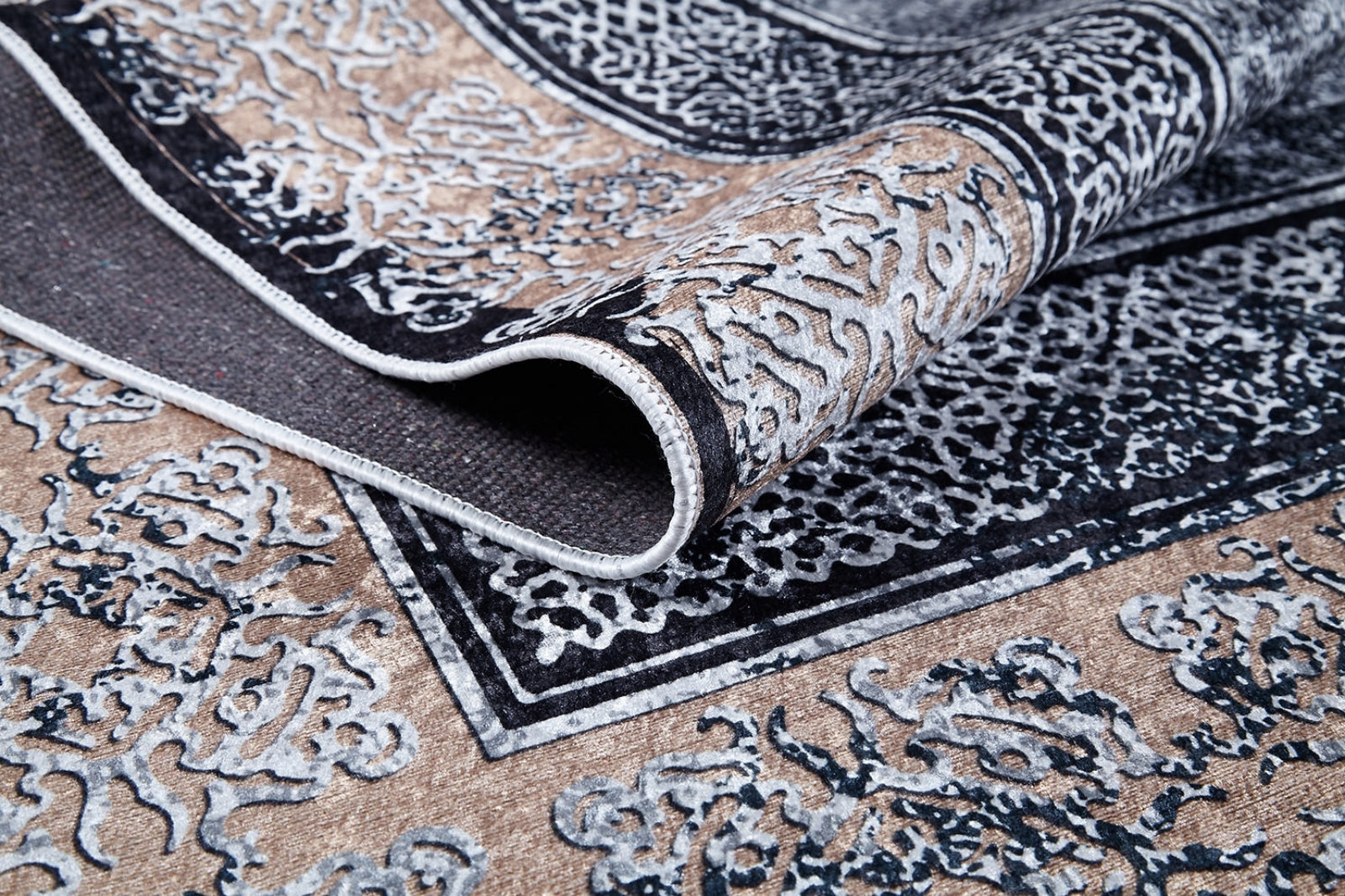 Grey Frame Area Rug - Digital Print Rug | Non Slip, Antibacterial Carpet for Living Room