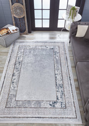 Grey Area Rug – Digital Print Frame Carpet | Non Slip, Antibacterial, Washable