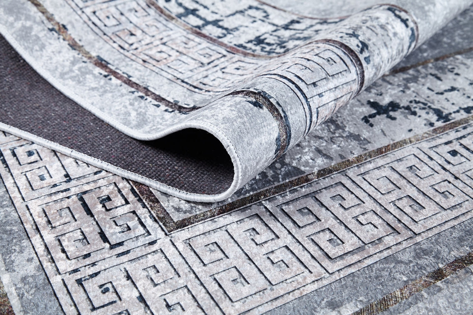 Grey Area Rug – Digital Print Frame Carpet | Non Slip, Antibacterial, Washable