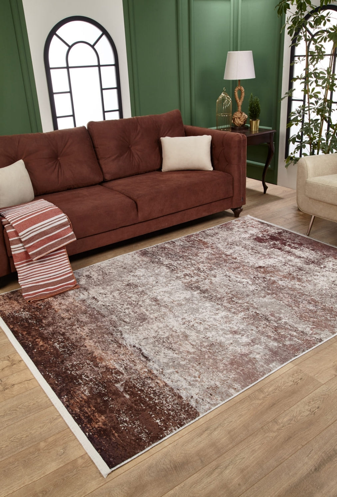 Modern Digital Area Rug – Brown Non Slip Antibacterial Carpet for Living Room