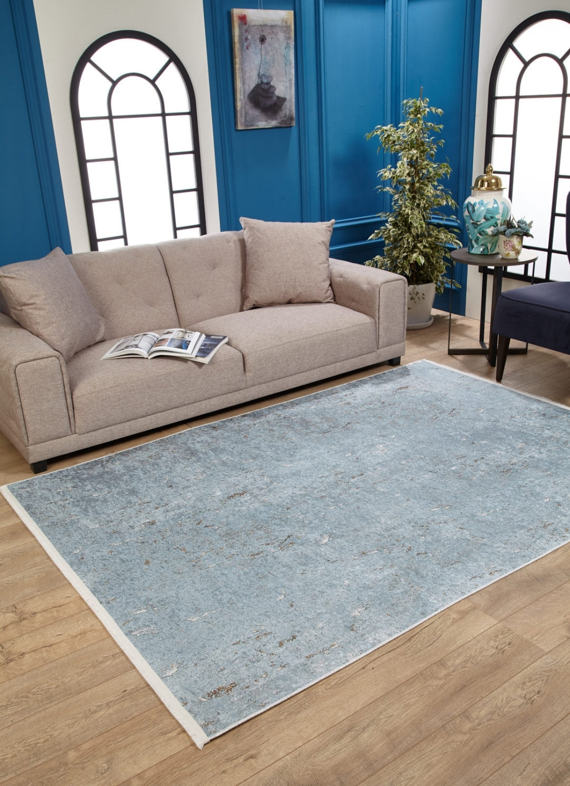 Modern Area Rug – Blue Digital Print Carpet | Non Slip, Antibacterial Floor Covering