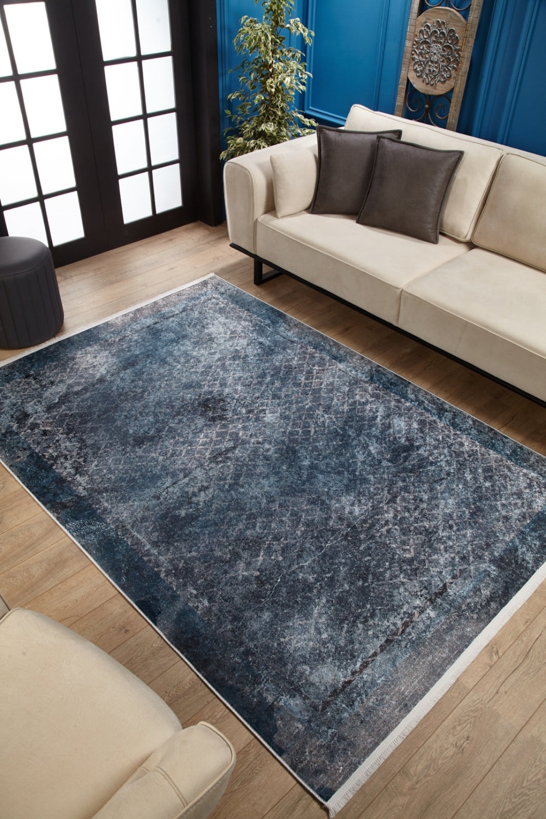 Blue Frame Area Rug - Digital Print Rug | Antibacterial, Non Slip, Dust Free Carpet