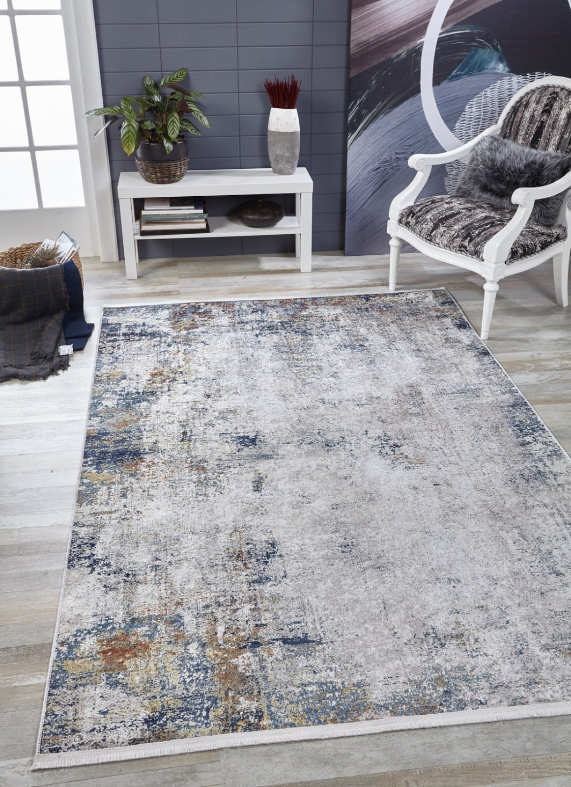 Modern Area Rug – Blue Digital Print Carpet | Antibacterial, Non-Slip, Washable Floor Covering