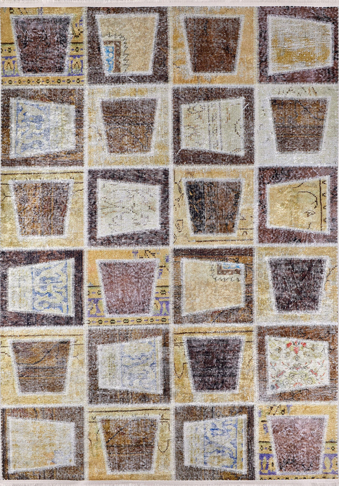 Beige Patchwork Area Rug – Digital Print Rug With Non Slip Carpet Backing