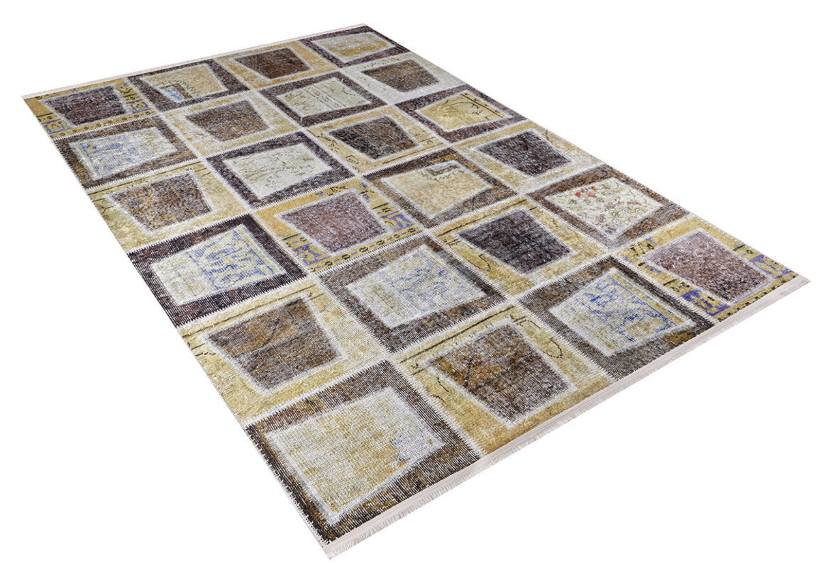 Beige Patchwork Area Rug – Digital Print Rug With Non Slip Carpet Backing