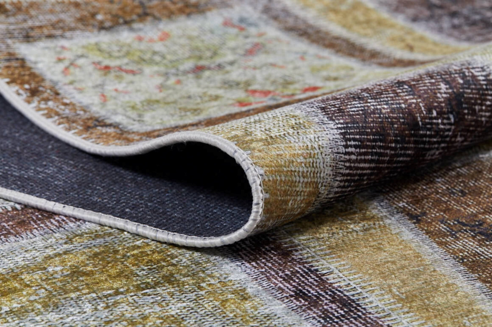 Beige Patchwork Area Rug – Digital Print Rug With Non Slip Carpet Backing