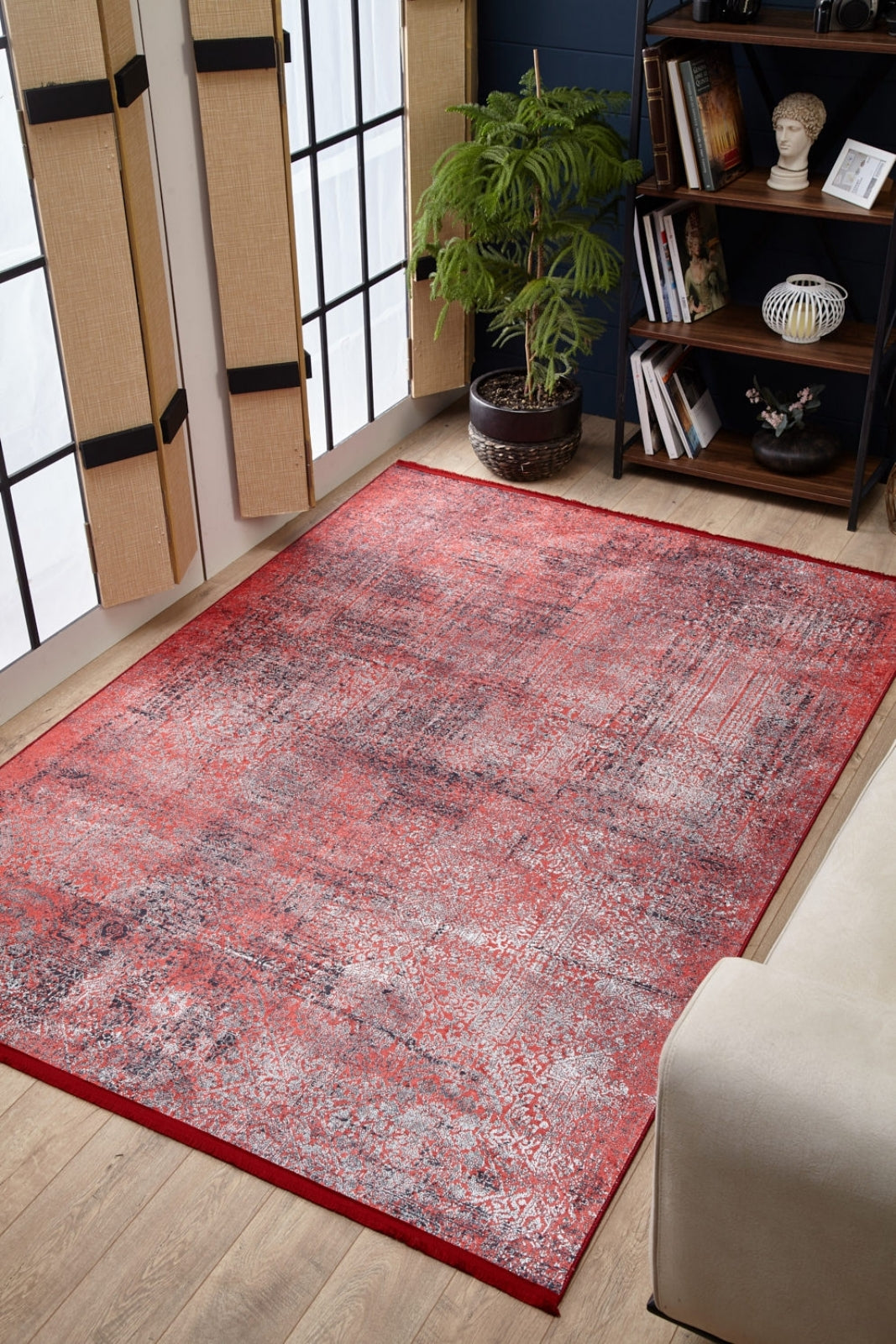 Red Modern Area Rug – Antibacterial Digital Print Rug with Non Slip Backing