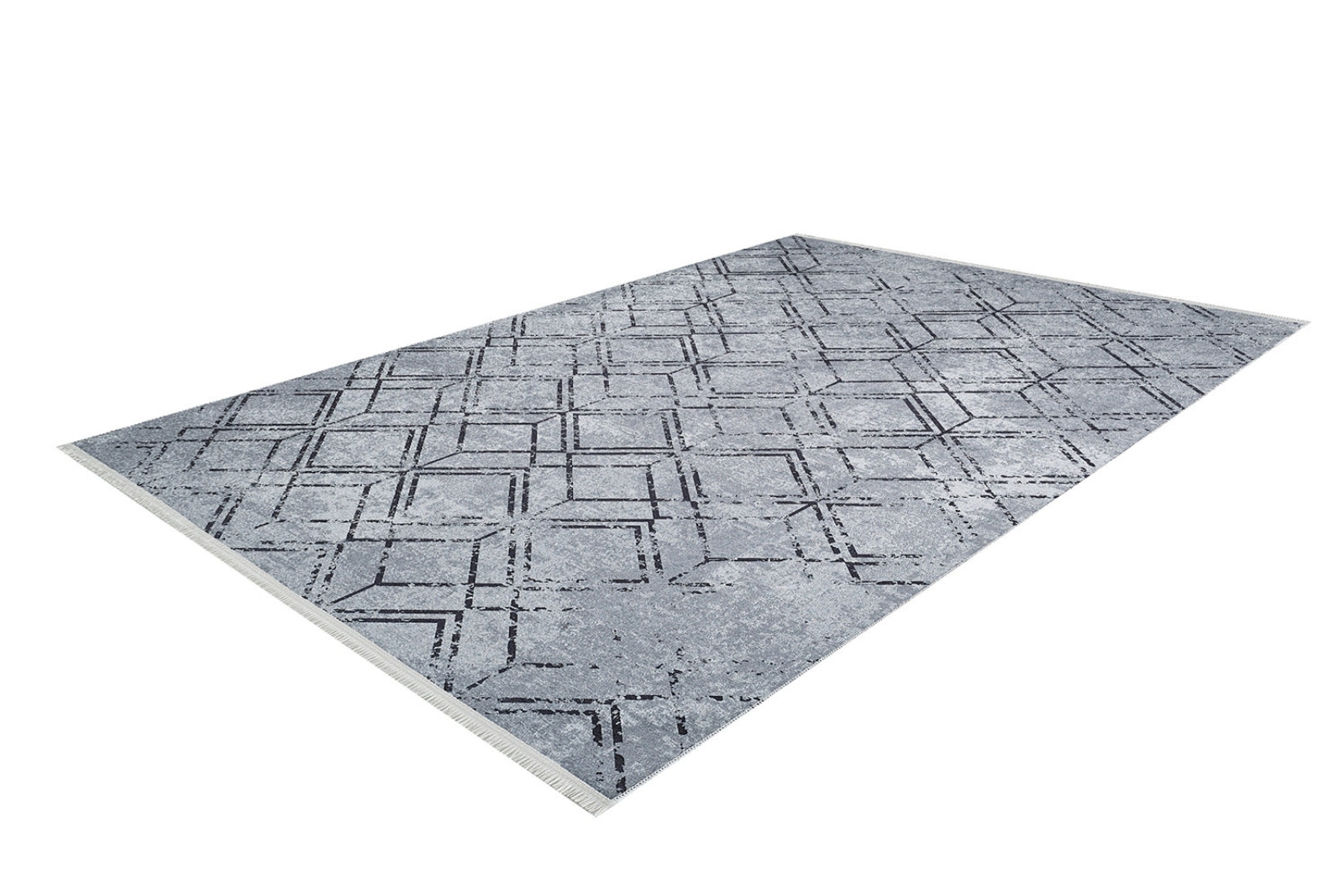 Grey Geometric Area Rug – Digital Print Non Slip Carpet for Living Room