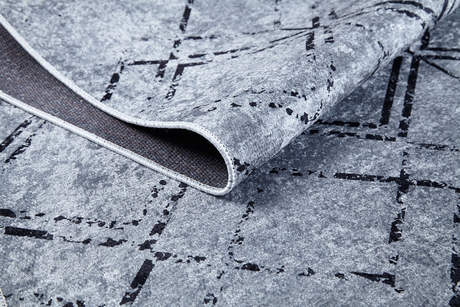 Grey Geometric Area Rug – Digital Print Non Slip Carpet for Living Room