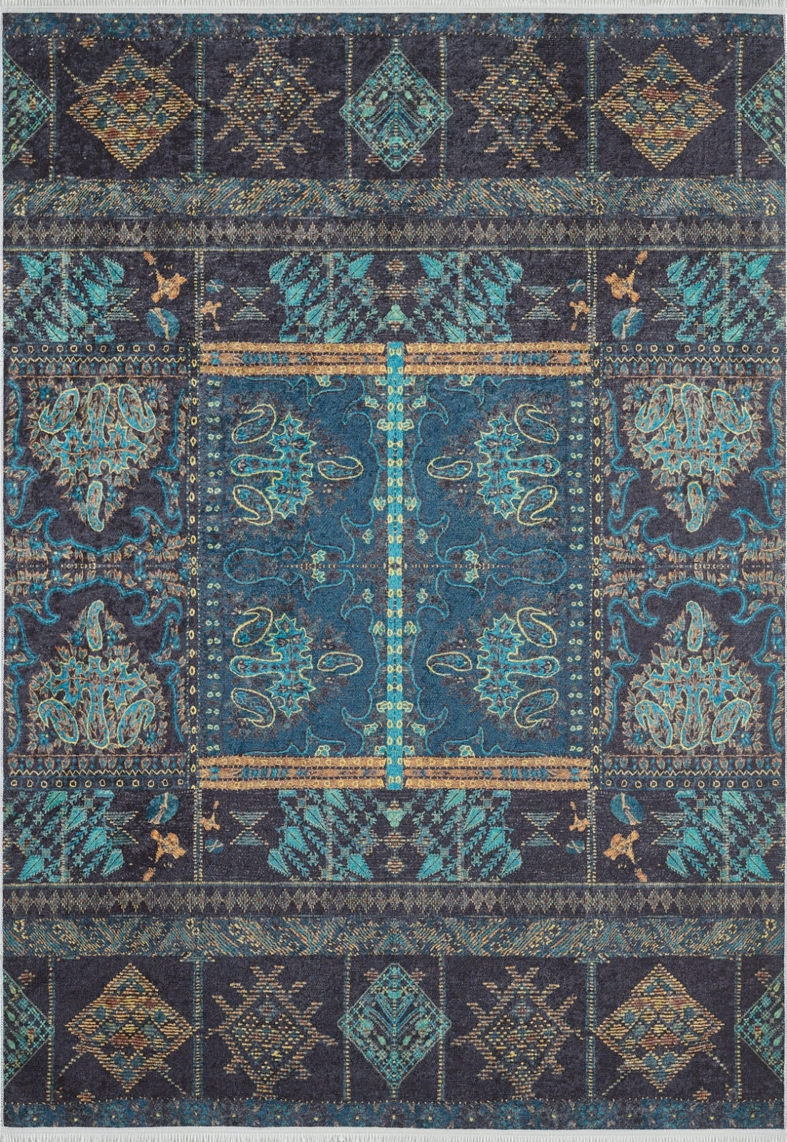 Modern Area Rug – Blue Digital Print Rug with Non Slip Backing & Antibacterial Carpet