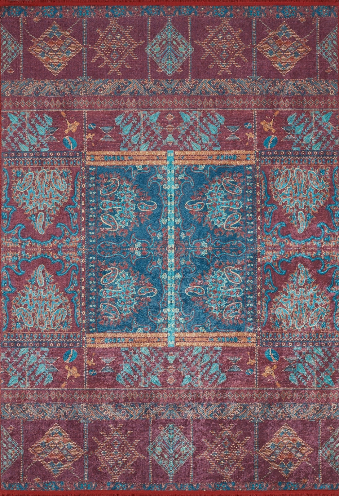 Modern Area Rug – Burgundy Digital Print Carpet | Non Slip, Antibacterial, Washable Floor Covering