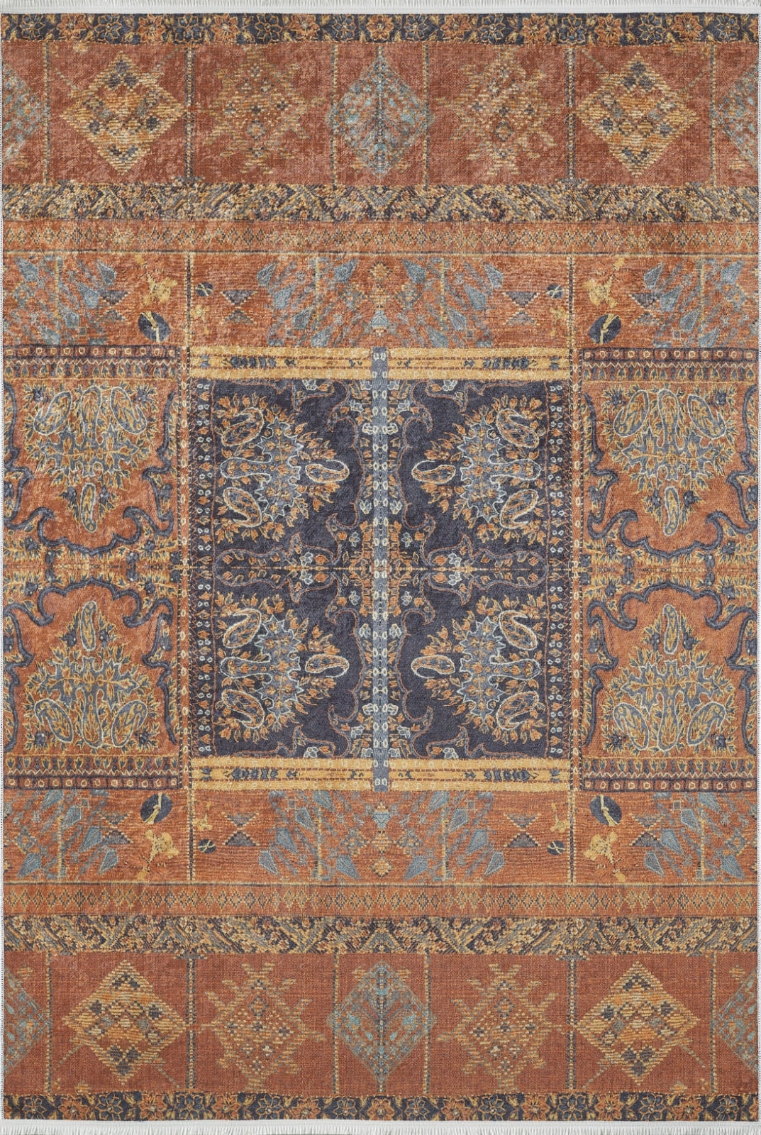 Digital Print Area Rug – Classic Brown Non Slip Carpet for Living Room